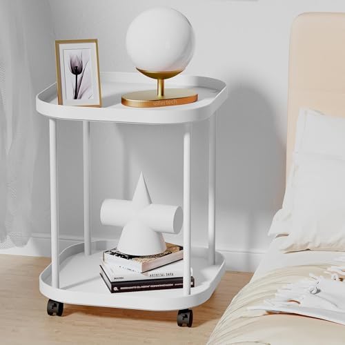 Side Table with Wheels, 2-Tier End Table Small Night Stand - Image 5