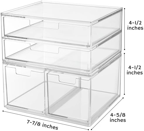 STORi Stackable Desk Organizer Drawers, Clear Pen Pencil Makeup Brush Holder for Desktops and Vanities, 4 Multi-size Drawers (Made in USA) - Image 2