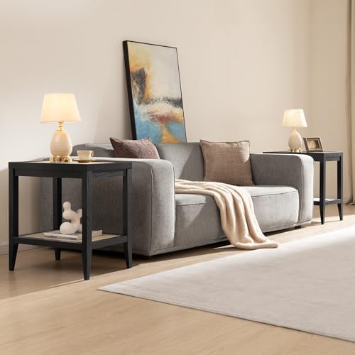 SICOTAS Rattan Bedside Table Set of 2, End Table with Storage - Image 3