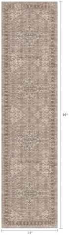 Washable 2x8 Entryway Runner Rugs, Vintage Non-Slip Low Pile Rugs Brown - Image 2