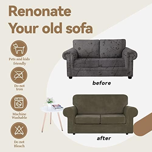 WEERRW Velvet Stretch 3 Pieces Couch Cover for Sofa Washable, Light Brown - Image 5
