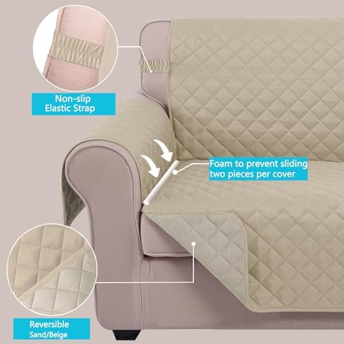 U-NICE HOME Loveseat Sofa Cover for 2 Cushion Couch, Sand/Beige - Image 3