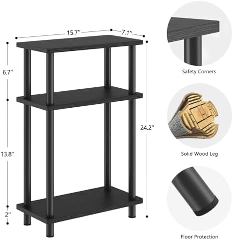 Apicizon Small Narrow Side Table, 3-Tier Skinny End Table, Black - Image 2