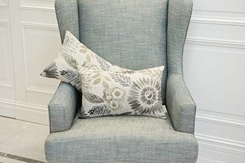 Mika Home Pack of 2 Decorative Oblong Rectangular Throw Pillow Cover Cushion Cases for Chair,Sunflower Pattern,12x20 Inches, Grey Cream - Image 5
