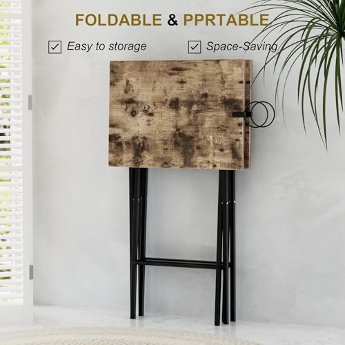 VECELO Folding TV Tray for Eating Set of 2, Portable Dinner/Snack Table with Cup Holder for Couch, Living Room and Small Space, Rustic Brown​ - Image 4