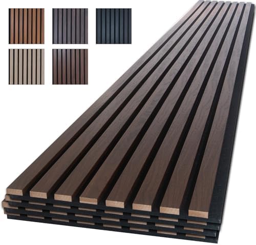 NeatiEase Wood Panels for Wall, 4-Piece 94.5" x 11" Soundproof Wood Slat Wall Panel for Interior Wall Decor Noise Cancelling, Acoustic Wall Panels, Sound Absorbing Panel (Rustic Walnut) by NeatiEase