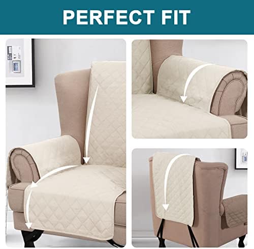 Turquoize 100% Waterproof Wing Chair Cover Wing Armchair Slipcovers, Ivory - Image 5
