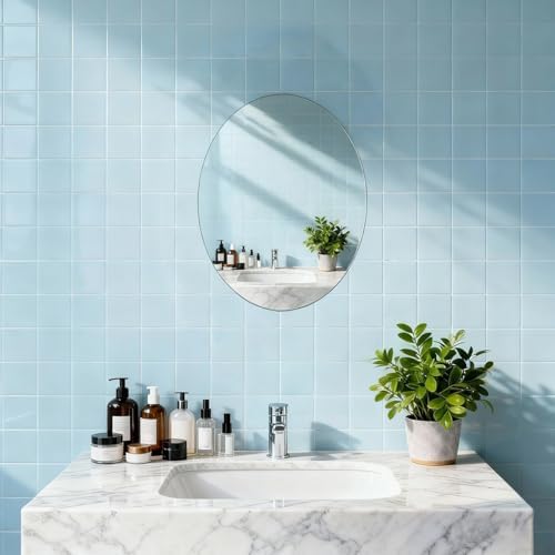 Oval Mirror, 16 x12in Acrylic Oval Bathroom Mirrors for Over Sink, Kids Safe Lightweight Unbreakable Frameless Wall-Mounted Mirrors Stickers for Makeup Home Workout Gym Hallway Dorm (1, 16×12inch) - Image 7