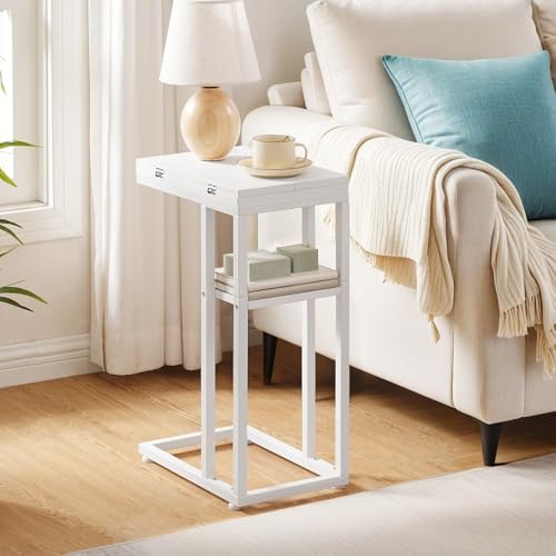 HOOBRO Foldable C Shaped End Table, C Shaped Side Table with Storage Shelf, Slide Under Couch Table for Sofa, Small Spaces, for Living Room, Bedroom, Easy Assembly, White WW29SF01 - Image 5