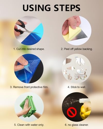 12 Pack Flexible Mirror Sheets 12x12 Inch Self Adhesive Non-Glass Mirror Tiles, Cuttable Shatterproof Acrylic Stickers, Safe Reflective Film for DIY Home Wall Decor Kitchen Bedroom - Image 6