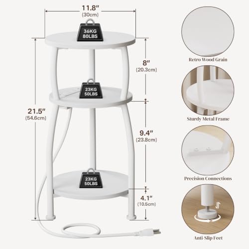 Round Side Table with Charging Station, Small Spaces Nightstand - Image 3