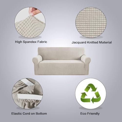 H.VERSAILTEX Stretch Couch Covers for Sofa 1 Piece Slipcovers for Couches 3 Seater Couch Cover Feature Thick Checked Jacquard Fabric with Elastic Bottom(Large Sofa 90"-100" Wide, Island Fossi) - Image 4