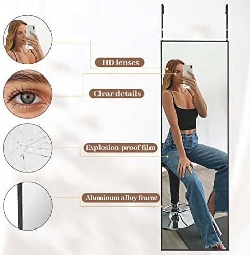 BEAUTYPEAK 16" x 50" Adjustable Height Over The Door Mirror, Black - Image 3