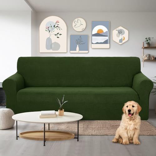 U-NICE HOME Stretch Couch Cover Slipcover for 3 Cushion Sofa, Bronze Green - Image 2