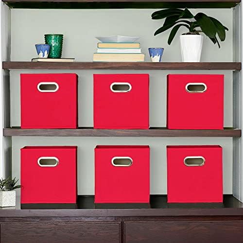 Household Essentials Foldable Fabric Storage Cubes 6-Pack – 11x11x11 Stackable Non-Woven Bins with Chipboard Sides & Grommet Handles – Closet, Shelf, Nursery, or Office Organizer – Regal Red - Image 3