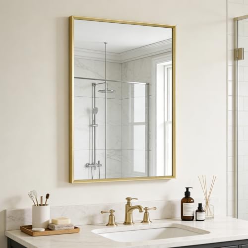 Bathroom Mirror for Wall, 36x24 Inch Framed Vanity Mirror Brushed Gold by Ruomeng