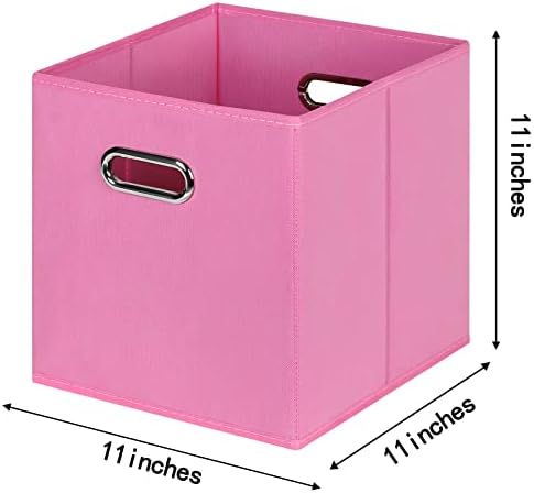 Fabric Cloth Storage Bins,Fabric Cube Bins Organizer with Dual Handles Foldable Cube Storage Baskets for Home Bedroom Storage,Set of 6,(Pink) - Image 2