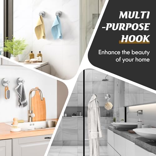 MOTAIPEAK Suction Cup Hooks for Shower,Removable Shower Towel Suction Hooks for Bathroom Wall,Kitchen,Glass,Mirror,Tile to Hang Robes,Loofah-Silver(2-Pack) - Image 2