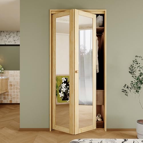 Bifold Doors for 36" x 80" Opening, Mirror Interior Folding Closet, Pine by CRUTOP