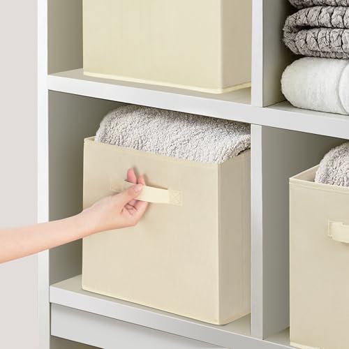 11 Inch Fabric Storage Cubes, Sturdy Foldable Storage Bins, Heavy Duty Cube Organizer for Clothes, Blankets, Shelves, Closets, Bedroom, Living Room, Beige, 7 Pack - Image 5