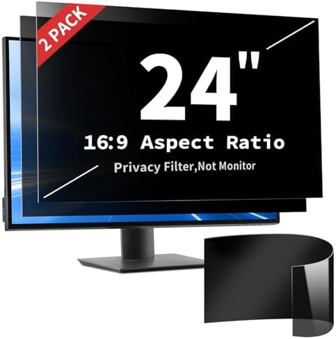 2 Pack 24 Inch Privacy Screen Filter for 16:9 Curved and Flat by DEJIMAX