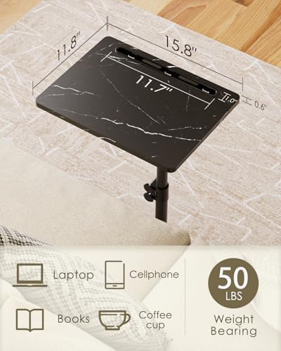 Masupu Sofa Arm Tray Table - 360° Swivel Height Adjustable End Table, Small Snack Side Table for Couch, C Shaped Table for Bed, Chair or TV Tray Table(Marble Black) - Image 4