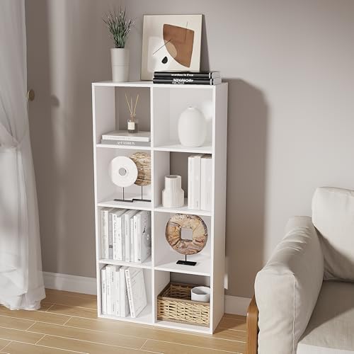 8-Cube Bookshelf, Tall Open Back Storage Shelves, Heavy Duty Wood Cubby Organizer for Small Spaces, Dorm Room Apartment Office, Unit for Book Toy Record Player Display (White, 8-Cube) - Image 2