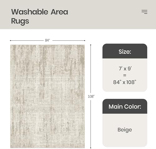 Valenrug 7x9 Area Rug, Abstract Washable Area Rugs for Living Room, Beige - Image 2