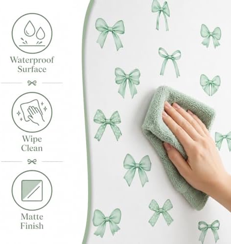 60Pcs Watercolor Bowtie Wall Stickers - Coquette Aesthetic Vinyl Decals for Room Decor in Light Pink, Sky Blue, Mint Green, Lavender Peel and Stick Nursery, Bedroom, Kindergarten Wall Art (Green) - Image 4