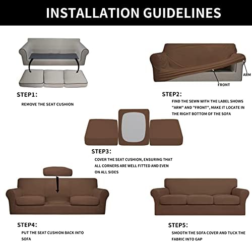 Easy-Going 4 Pieces Stretch Soft Couch Cover for Dogs - Washable Sofa Slipcover for 3 Separate Cushion Couch - Elastic Furniture Protector for Pets, Kids (Sofa, Brown, Large) - Image 6