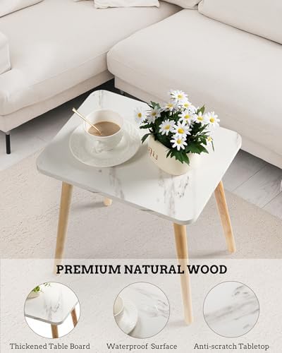 FORAOFUR Small End Table, Side Table Accent Table Living Room Bedroom Balcony Office, Modern Bedside Table Home Decor, Mini Table for Small Spaces, Short Coffee Table, Easy Assembly, Marble White - Image 4