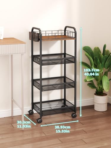 HapiRm 4 Tier Metal Rolling Cart- Utility Storage Cart with Locking Wheels - Image 4