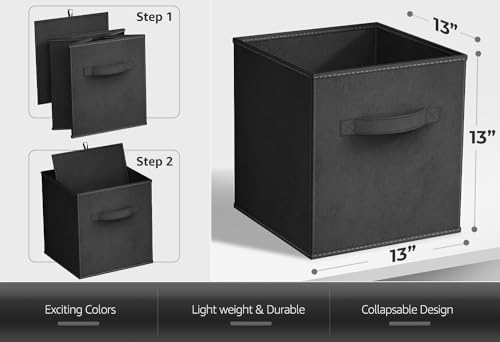 Sorbus Fabric Storage Cubes, 6-Pack Foldable Bins (13 Inch, Black) - Image 3