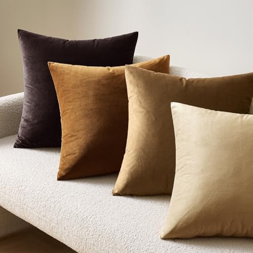 MIULEE Velvet Throw Pillow Covers 18x18 Inch Pack of 2 Golden Brown - Image 6