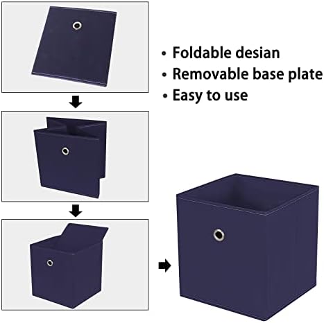 Black Foldable Storage Cubes Bins ,11 Inch Cloth Storage Cube Fabric Storage Box Cubes Organizer Baskets with Handles for Home Organizer Set of 3 (Navy Blue) - Image 6
