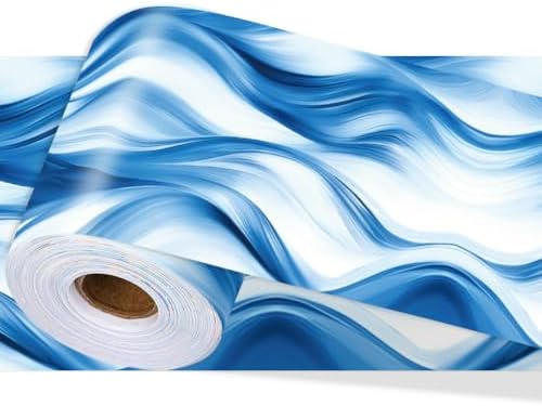Ocean Wave Wallpaper Border Peel and Stick 196 x 4 Inch Ocean Beach Bulletin Board Boarder PVC Decorative Mirror Frame Trim Stickers for Bathroom Kitchen Backsplash Hotel Home Decorations by PRESSINART