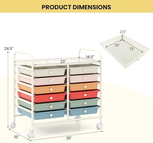 Giantex 12 Drawers Rolling Cart, Mobile Storage Drawer Cart, Classroom Organizer Cart for Office School Supplies Tools Scrapbook Paper Craft Small Printer, Utility Cart on Wheels, Macaron - Image 3