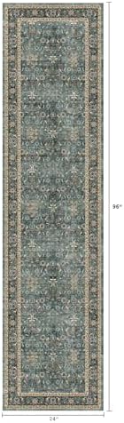 Washable 2x8 Entryway Runner Rugs, Vintage Non-Slip Low Pile Rugs Green - Image 2