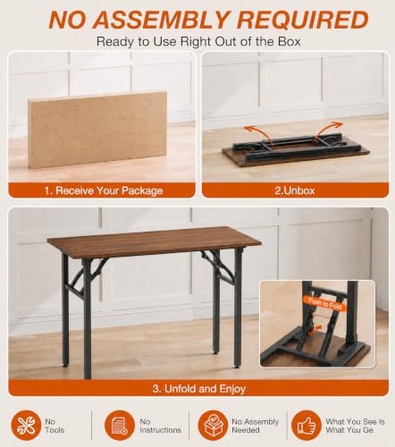 XBurmo Folding Desk Foldable Table, No Assembly 43.3" Foldable Desk Space-Saving Workstation for Small Space, Computer Table, Flat Storage for Home Office, Bedroom, Dorm, Study Room, Dark Walnut - Image 3
