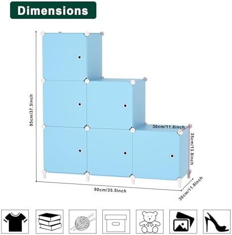 6Cube Storage Organizer Modular Stackable with Doors Blue - Image 3
