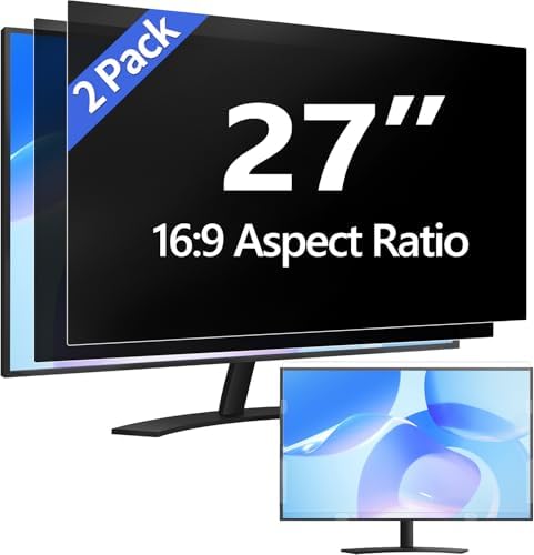 [2 Pack] 27 Inch Computer Privacy Screen Filter for 16:9 Aspect Ratio, Eye Protection, Anti-Glare, Anti-Blue Light Computer Monitor Privacy Filter, Removable Anti-Scratch 27in Protector Film by EASGES