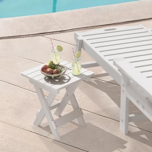 LUE BONA Small Outdoor Folding Side Table HDPS 14 Inch Height, White - Image 2