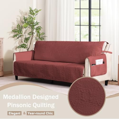Quilted Grand Sofa Covers Washable, Couch Cover for Grand Sofa, Soft Cozy Couch Protector for 4 Cushion Couch, Oversized Grand Sofa Slipcovers Water-Repellent (Grand Sofa 88", Red) - Image 2