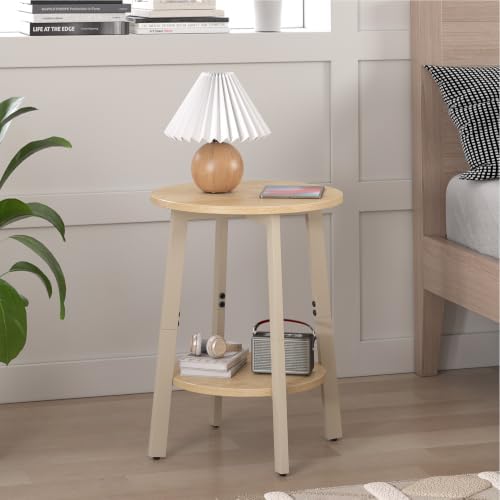 sthmec Side Table Set of 2, Small Round End Table with Storage Shelf for Small Space, 2-Tier Bedside Table Sofa Couch Table, Nighstands Set of 2 Accent Table for Living Room, Bedroom, Natural - Image 5