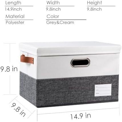 PRANDOM Foldable Storage Bins with Lids [3-Pack] Fabric Collapsible Storage Boxes Baskets Cubes Containers with Handles for Closet Living Room Bedroom (Grey & White 14.9x9.8x9.8'') - Image 4