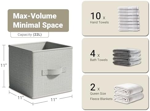 LayerSpace 4 Pack Foldable Fabric Closet Storage Bins, 11Inch Organizer Cubes with Handles, Linen Storage Boxes for Clothes, Toys, Books and Home Organization,Gray - Image 3