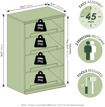 Furinno FANO Shoe Rack, 4-Tier Shoe Organizer, Closet Shoe Shelf with Angled, Adjustable Shelves, Stackable Shoe Storage, 15.9 x 23.6 x 36.2 for Wardrobe, Bedroom, Living Room, White - Image 3