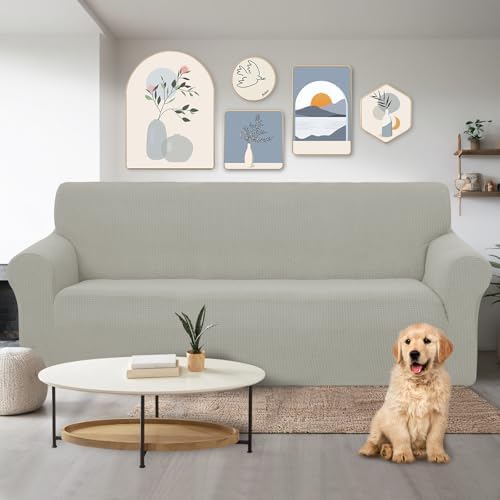 U-NICE HOME Stretch Couch Cover Slipcover for 3 Cushion Sofa, Taupe - Image 2