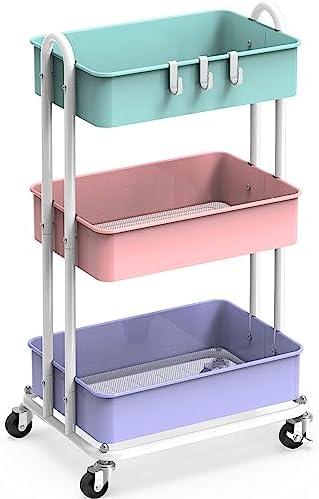 Simple Houseware 3-Tier Heavy Duty Metal Utility Rolling Cart, Multicolor by SimpleHouseware