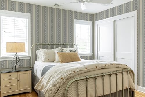 Blue Stripe Peel and Stick Wallpaper- Vintage Geometric Diamond Removable Self Adhesive Wallpaper Neutral Light Blue Wall Decor for Bathroom Powder Room Bedroom Farmhouse Cottage 17.3"x118" - Image 6